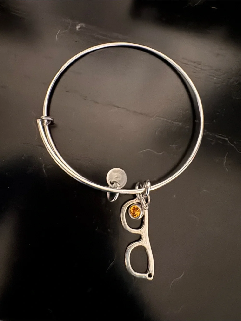 Silver Women's Charm Bracelet with Amber Glasses Charm